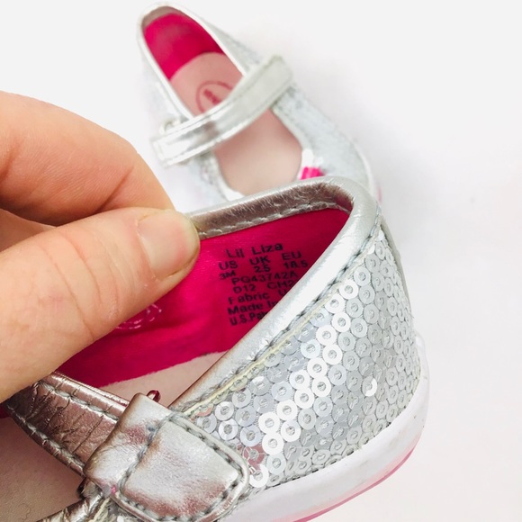 Stride Rite Silver Sequin Mary Janes Toddler Sz 3 - Picture 4 of 5